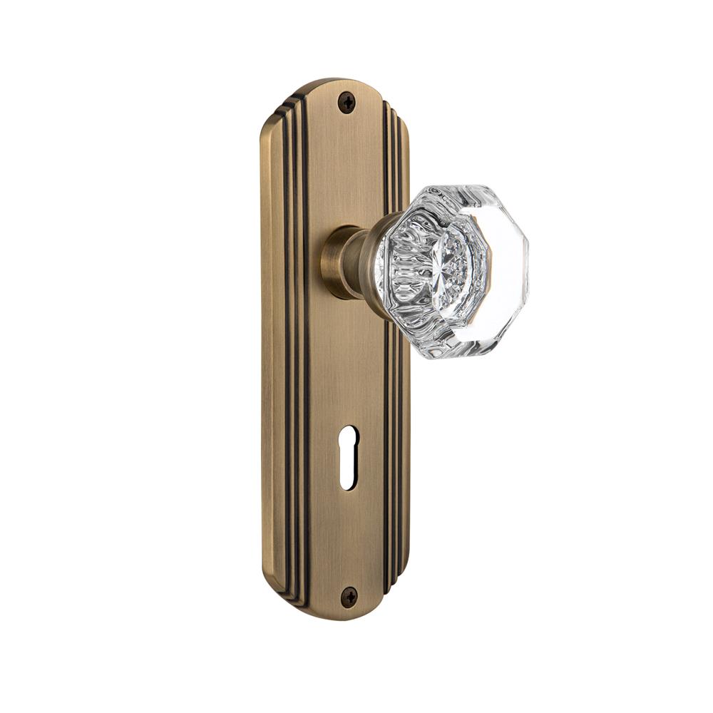 Nostalgic Warehouse DECWAL Complete Mortise Lockset Deco Plate with Waldorf Knob in Antique Brass